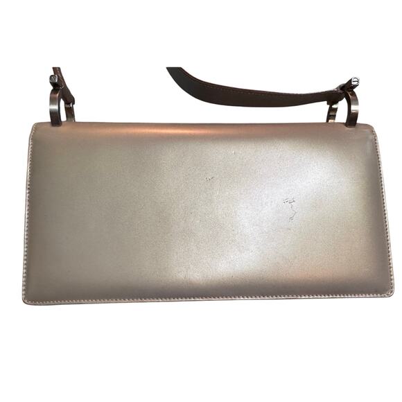 Auth Salvatore Ferragamo Smooth Champagne Gold Tan Gancini Shoulder Bag - Picture 8 of 16